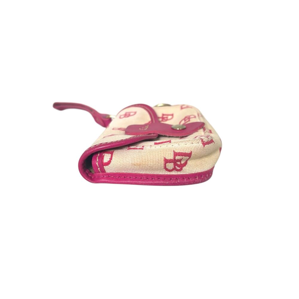 Dooney & Bourke Cream Logo Canvas Wristlet Pouch Pink Leather Trim Snap Wallet - Picture 5 of 12